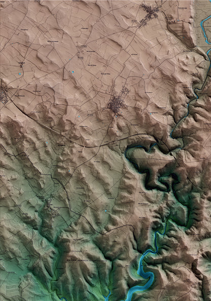 Mapa artístico del relieve de Vespella de Gaià, al Tarragonès, con 15 km de entorno y base topográfica ICGC. Detalle de la zona superior izquierda.