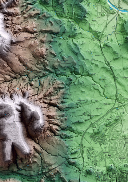 Mapa artístico del relieve de Vic, a Osona, con 15 km de entorno y base topográfica ICGC. Detalle de la zona superior izquierda.