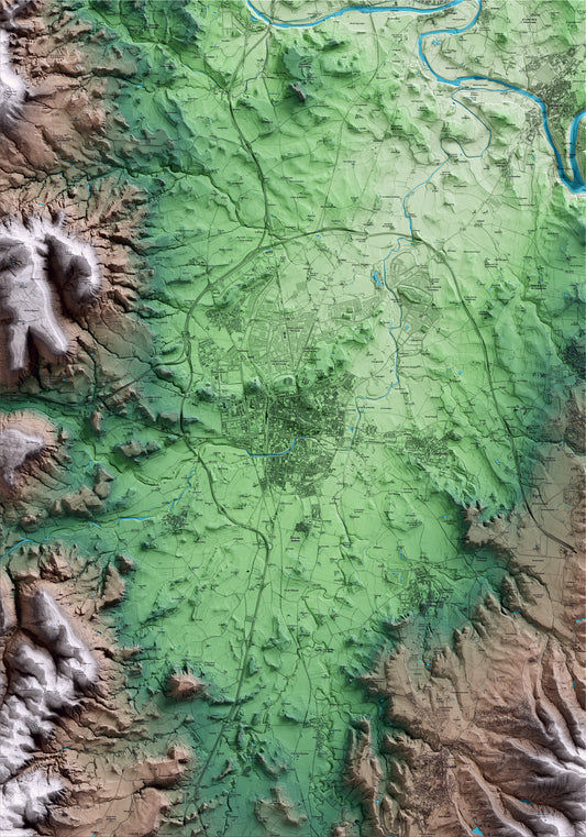Mapa artístico del relieve de Vic, a Osona, con 15 km de entorno y base topográfica ICGC