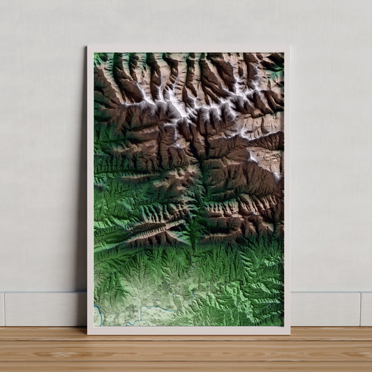 Mapa artístico del relieve de Vidrà, a Osona, con 15 km de entorno y base topográfica ICGC. Presentación enmarcada.