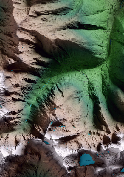 Mapa artístico del relieve de Vielha e Mijaran, al Aran, con 15 km de entorno y base topográfica ICGC. Detalle de la zona inferior izquierda.