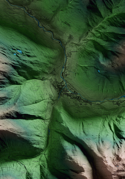 Mapa artístico del relieve de Vielha e Mijaran, al Aran, con 15 km de entorno y base topográfica ICGC. Detalle de la zona central.