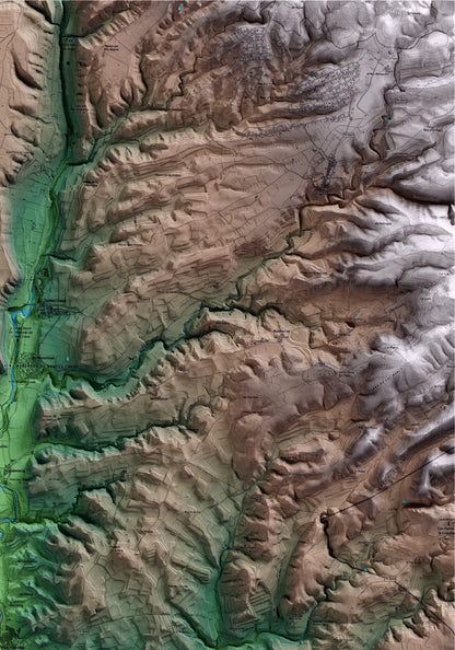 Mapa artístico del relieve de Vila-rodona, al Alt Camp, con 15 km de entorno y base topográfica ICGC. Detalle de la zona superior derecha.