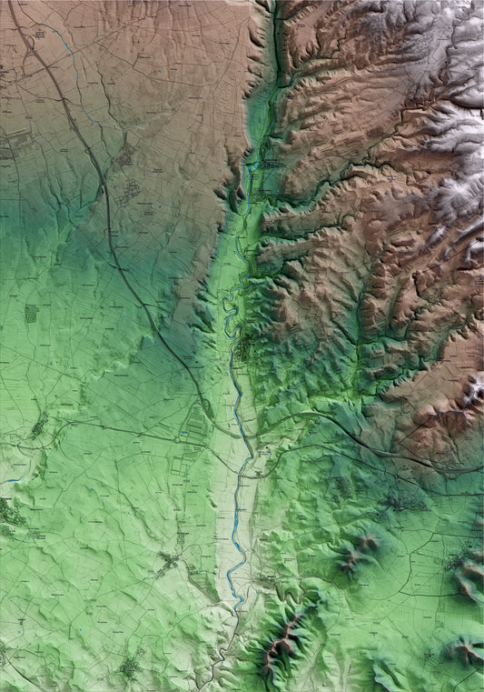 Mapa artístico del relieve de Vila-rodona, al Alt Camp, con 15 km de entorno y base topográfica ICGC