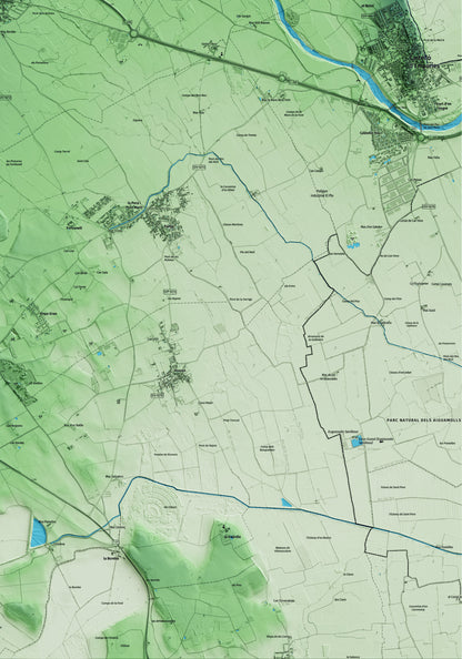 Mapa artístico del relieve de Vila-sacra, al Alt Empordà, con 15 km de entorno y base topográfica ICGC. Detalle de la zona inferior derecha.