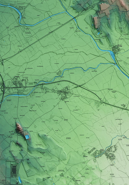 Mapa artístico del relieve de Vila-sacra, al Alt Empordà, con 15 km de entorno y base topográfica ICGC. Detalle de la zona central.