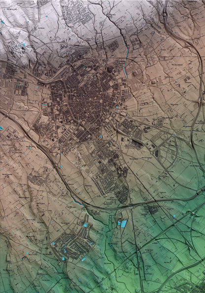 Mapa artístico del relieve de Vila-seca, al Tarragonès, con 15 km de entorno y base topográfica ICGC. Detalle de la zona superior izquierda.