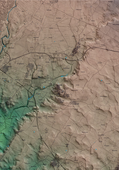Mapa artístico del relieve de Vilabella, al Alt Camp, con 15 km de entorno y base topográfica ICGC. Detalle de la zona superior izquierda.