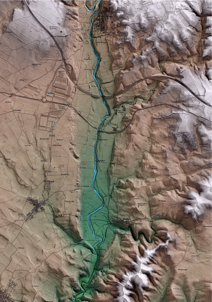 Mapa artístico del relieve de Vilabella, al Alt Camp, con 15 km de entorno y base topográfica ICGC. Detalle de la zona superior derecha.