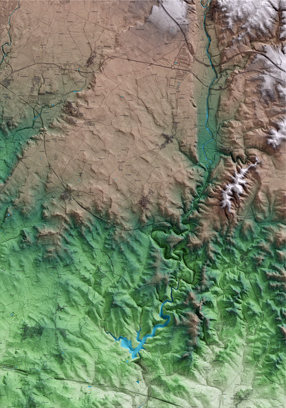 Mapa artístico del relieve de Vilabella, al Alt Camp, con 15 km de entorno y base topográfica ICGC