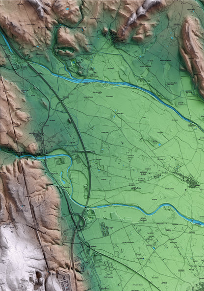 Mapa artístico del relieve de Vilabertran, al Alt Empordà, con 15 km de entorno y base topográfica ICGC. Detalle de la zona superior izquierda.