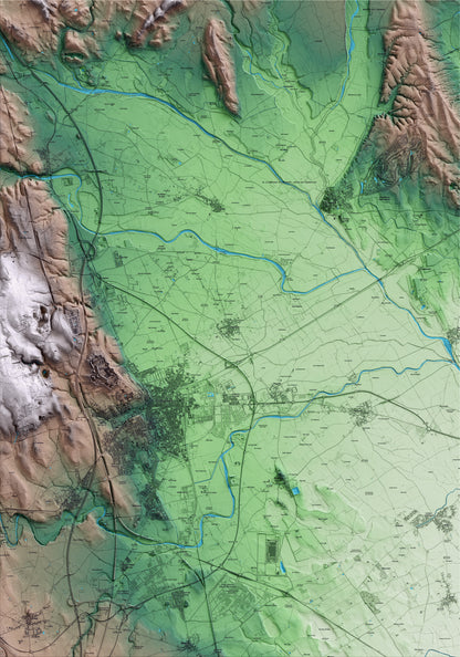 Mapa artístico del relieve de Vilabertran, al Alt Empordà, con 15 km de entorno y base topográfica ICGC
