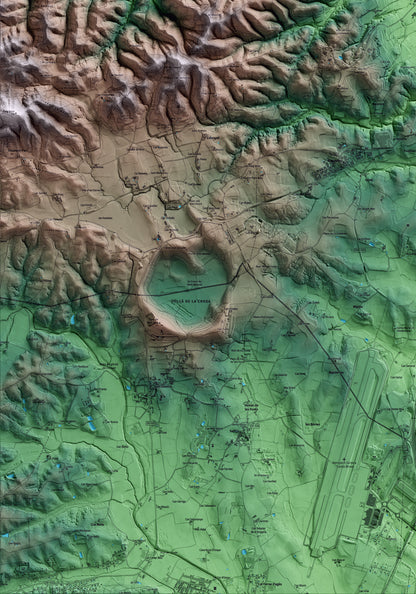 Mapa artístico del relieve de Vilablareix, al Gironès, con 15 km de entorno y base topográfica ICGC. Detalle de la zona inferior izquierda.