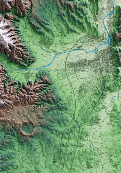 Mapa artístico del relieve de Vilablareix, al Gironès, con 15 km de entorno y base topográfica ICGC