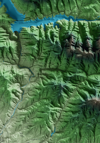 Mapa artístico del relieve de Vilada, al Berguedà, con 15 km de entorno y base topográfica ICGC. Detalle de la zona inferior izquierda.