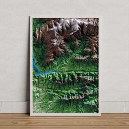 Mapa artístico del relieve de Vilada, al Berguedà, con 15 km de entorno y base topográfica ICGC. Presentación enmarcada.