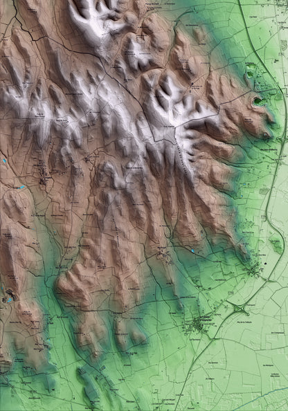 Mapa artístico del relieve de Viladamat, al Alt Empordà, con 15 km de entorno y base topográfica ICGC. Detalle de la zona inferior izquierda.