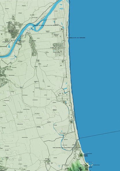 Mapa artístico del relieve de Viladamat, al Alt Empordà, con 15 km de entorno y base topográfica ICGC. Detalle de la zona superior derecha.