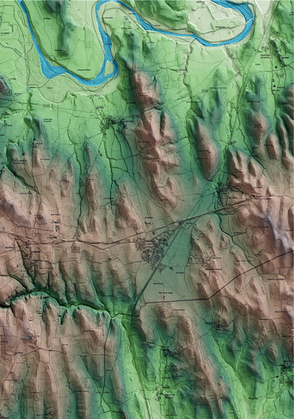 Mapa artístico del relieve de Viladasens, al Gironès, con 15 km de entorno y base topográfica ICGC. Detalle de la zona superior derecha.