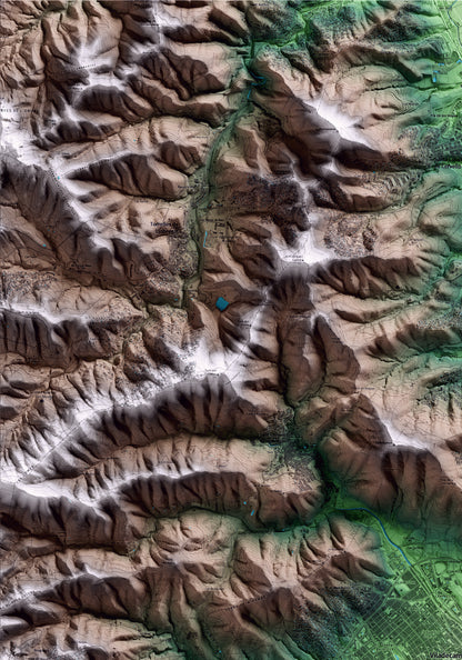 Mapa artístico del relieve de Viladecans, al Baix Llobregat, con 15 km de entorno y base topográfica ICGC. Detalle de la zona superior izquierda.