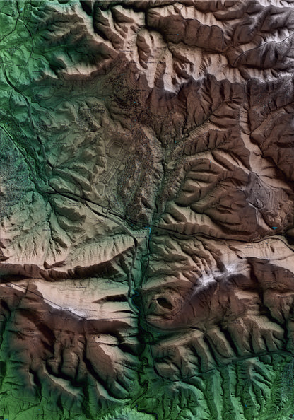 Mapa artístico del relieve de Viladecavalls, al Vallès Occidental, con 15 km de entorno y base topográfica ICGC. Detalle de la zona superior izquierda.