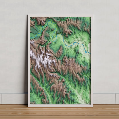 Mapa artístico del relieve de Vilademuls, en el Pla de l'Estany, con 15 km de entorno y base topográfica ICGC. Presentación enmarcada.