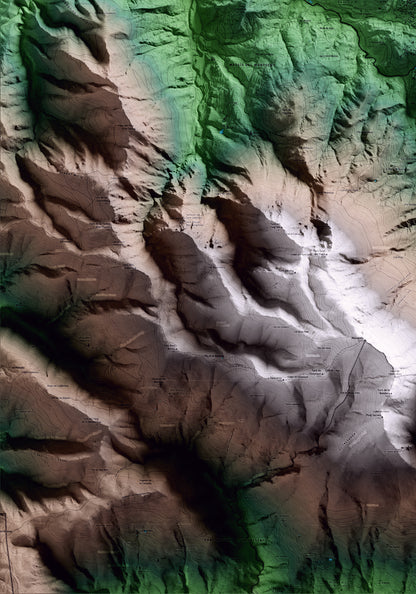 Mapa artístico del relieve de Viladrau, a Osona, con 15 km de entorno y base topográfica ICGC. Detalle de la zona inferior izquierda.