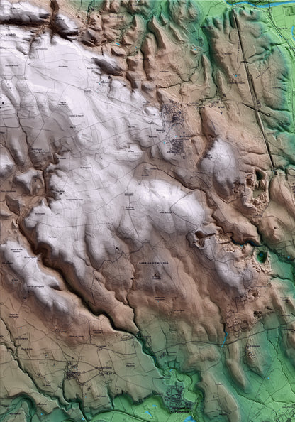 Mapa artístico del relieve de Vilafant, al Alt Empordà, con 15 km de entorno y base topográfica ICGC. Detalle de la zona superior izquierda.