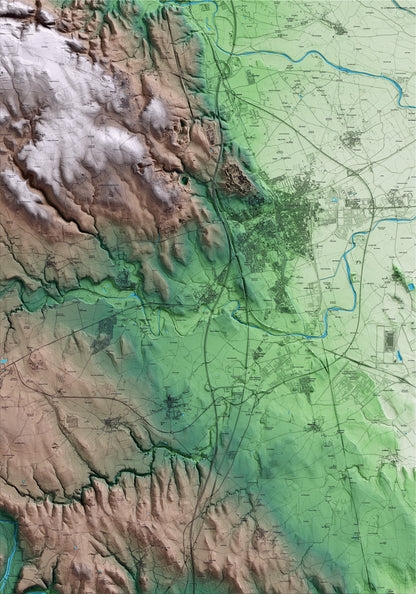 Mapa artístico del relieve de Vilafant, al Alt Empordà, con 15 km de entorno y base topográfica ICGC