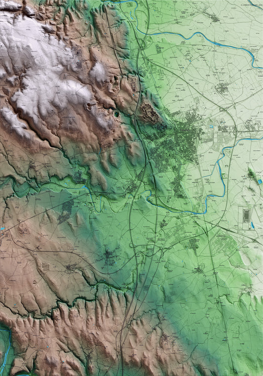 Mapa artístico del relieve de Vilafant, al Alt Empordà, con 15 km de entorno y base topográfica ICGC