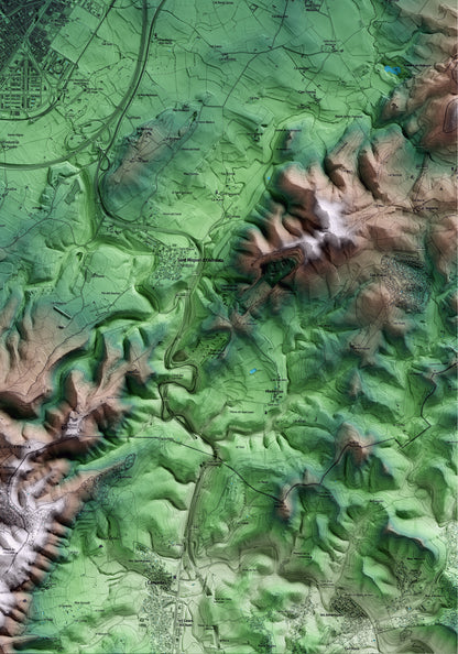 Mapa artístico del relieve de Vilafranca del Penedès, al Alt Penedès, con 15 km de entorno y base topográfica ICGC. Detalle de la zona inferior derecha.