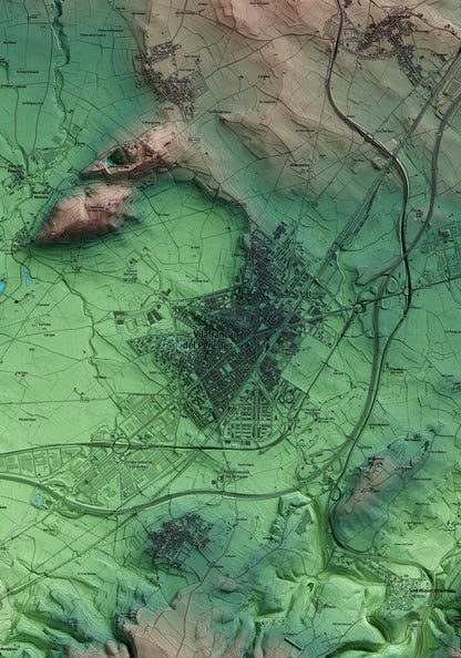 Mapa artístico del relieve de Vilafranca del Penedès, al Alt Penedès, con 15 km de entorno y base topográfica ICGC. Detalle de la zona central.