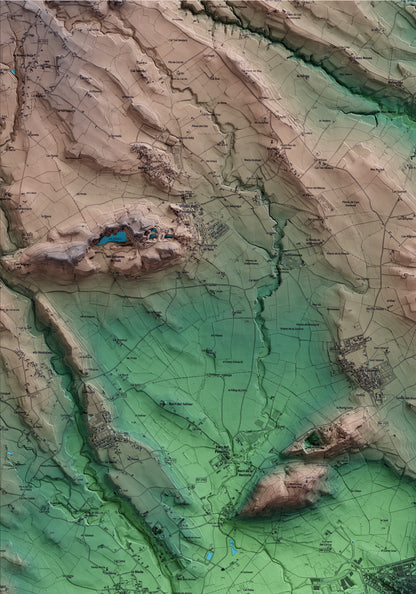 Mapa artístico del relieve de Vilafranca del Penedès, al Alt Penedès, con 15 km de entorno y base topográfica ICGC. Detalle de la zona superior izquierda.