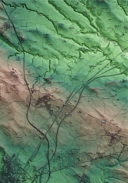 Mapa artístico del relieve de Vilafranca del Penedès, al Alt Penedès, con 15 km de entorno y base topográfica ICGC. Detalle de la zona superior derecha.