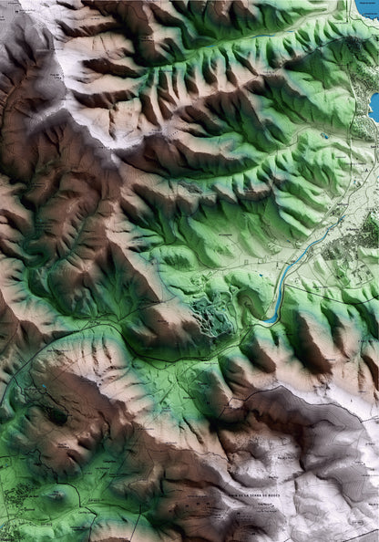 Mapa artístico del relieve de Vilajuïga, al Alt Empordà, con 15 km de entorno y base topográfica ICGC. Detalle de la zona superior derecha.