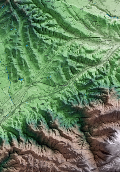 Mapa artístico del relieve de Vilalba Sasserra, al Vallès Oriental, con 15 km de entorno y base topográfica ICGC. Detalle de la zona central.
