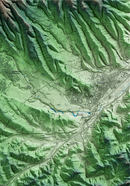 Mapa artístico del relieve de Vilalba Sasserra, al Vallès Oriental, con 15 km de entorno y base topográfica ICGC. Detalle de la zona superior derecha.