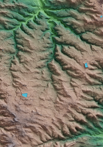 Mapa artístico del relieve de Vilalba dels Arcs, a la Terra Alta, con 15 km de entorno y base topográfica ICGC. Detalle de la zona inferior izquierda.