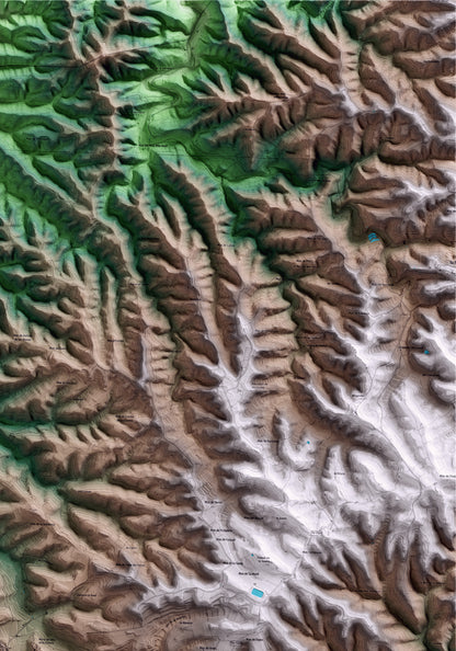 Mapa artístico del relieve de Vilalba dels Arcs, a la Terra Alta, con 15 km de entorno y base topográfica ICGC. Detalle de la zona superior derecha.