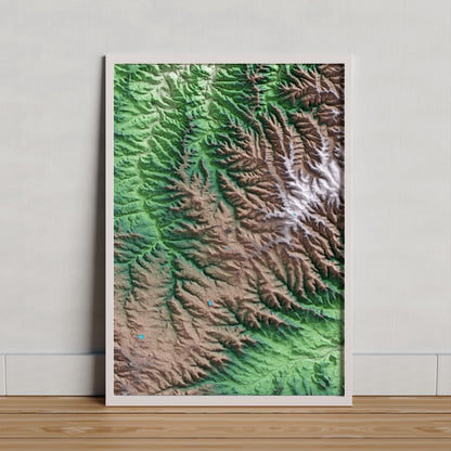 Mapa artístico del relieve de Vilalba dels Arcs, a la Terra Alta, con 15 km de entorno y base topográfica ICGC. Presentación enmarcada.