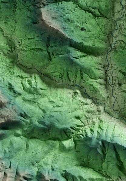 Mapa artístico del relieve de Vilaller, al Alta Ribagorça, con 15 km de entorno y base topográfica ICGC. Detalle de la zona inferior izquierda.