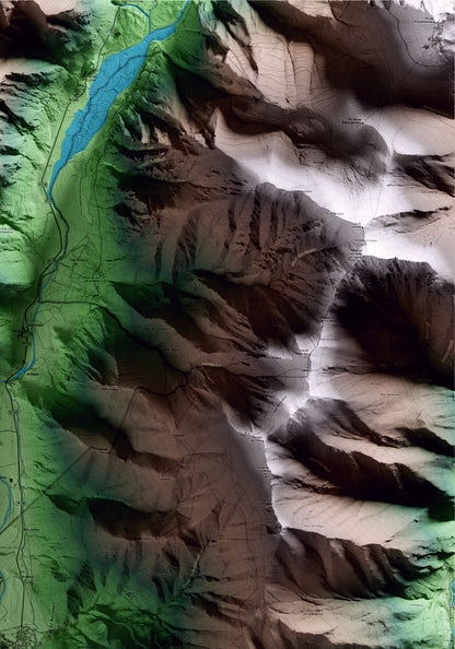 Mapa artístico del relieve de Vilaller, al Alta Ribagorça, con 15 km de entorno y base topográfica ICGC. Detalle de la zona superior derecha.
