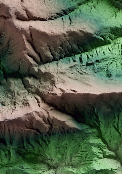 Mapa artístico del relieve de Vilallonga de Ter, al Ripollès, con 15 km de entorno y base topográfica ICGC. Detalle de la zona inferior izquierda.