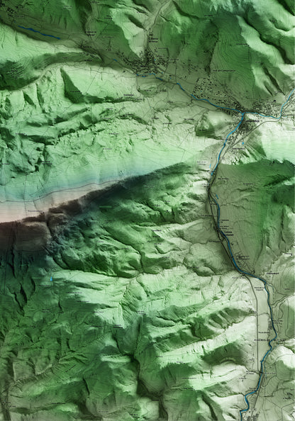 Mapa artístico del relieve de Vilallonga de Ter, al Ripollès, con 15 km de entorno y base topográfica ICGC. Detalle de la zona inferior derecha.
