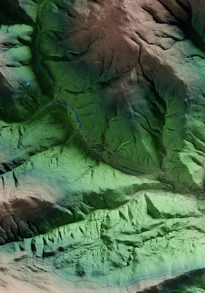 Mapa artístico del relieve de Vilallonga de Ter, al Ripollès, con 15 km de entorno y base topográfica ICGC. Detalle de la zona central.