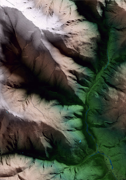 Mapa artístico del relieve de Vilallonga de Ter, al Ripollès, con 15 km de entorno y base topográfica ICGC. Detalle de la zona superior izquierda.