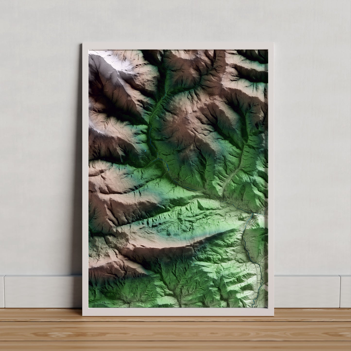 Mapa artístico del relieve de Vilallonga de Ter, al Ripollès, con 15 km de entorno y base topográfica ICGC. Presentación enmarcada.