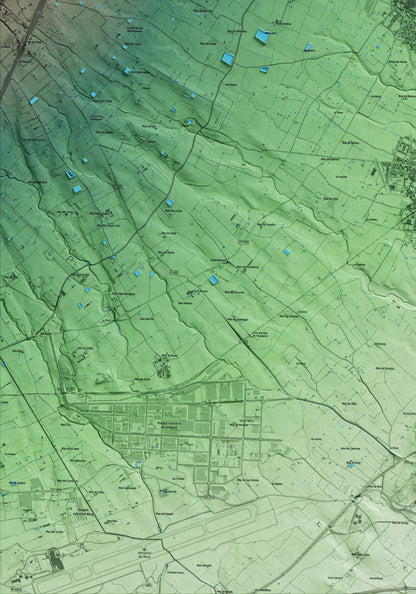 Mapa artístico del relieve de Vilallonga del Camp, al Tarragonès, con 15 km de entorno y base topográfica ICGC. Detalle de la zona inferior izquierda.