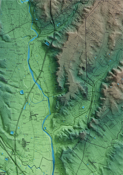 Mapa artístico del relieve de Vilallonga del Camp, al Tarragonès, con 15 km de entorno y base topográfica ICGC. Detalle de la zona superior derecha.