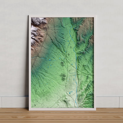 Mapa artístico del relieve de Vilallonga del Camp, al Tarragonès, con 15 km de entorno y base topográfica ICGC. Presentación enmarcada.